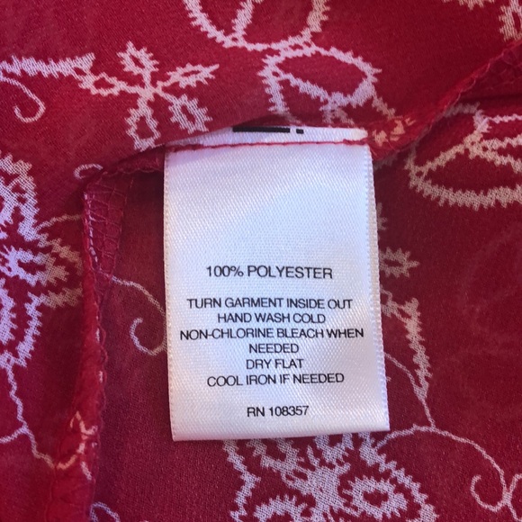 NWOT Large Signature Studio sheer red & white top with tie front & longer back - Picture 5 of 5